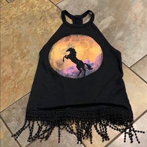 Hollister Womens XS Halter Tank Black W/ Graphic